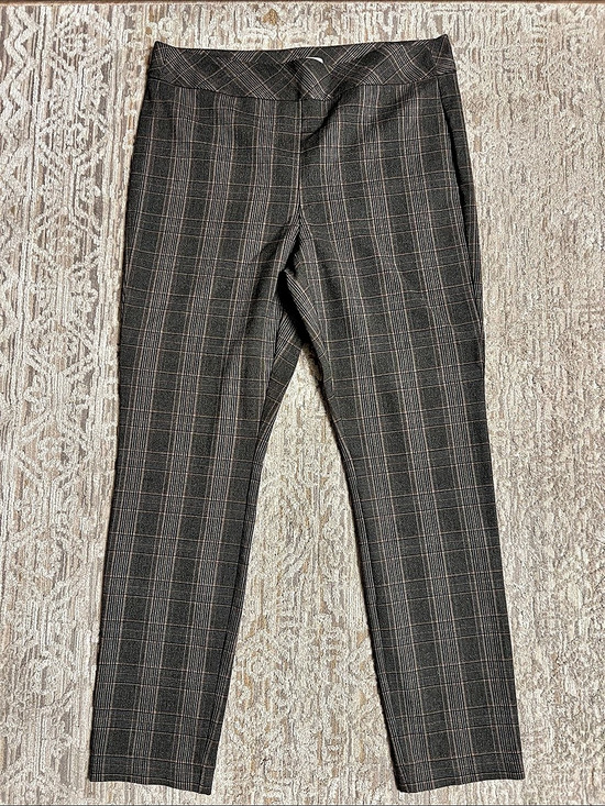 Carmen Graciela Pants - Carmen Graciela Plaid Straight-Leg Trousers in Black & Brown Size Large Like New